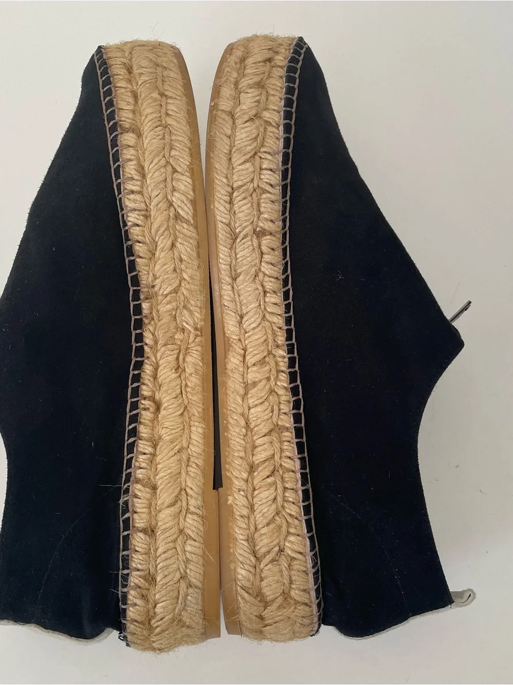 Eric Michael Black Suede Espadrille Platform Slip-On with Top Zip Size 38/7.5